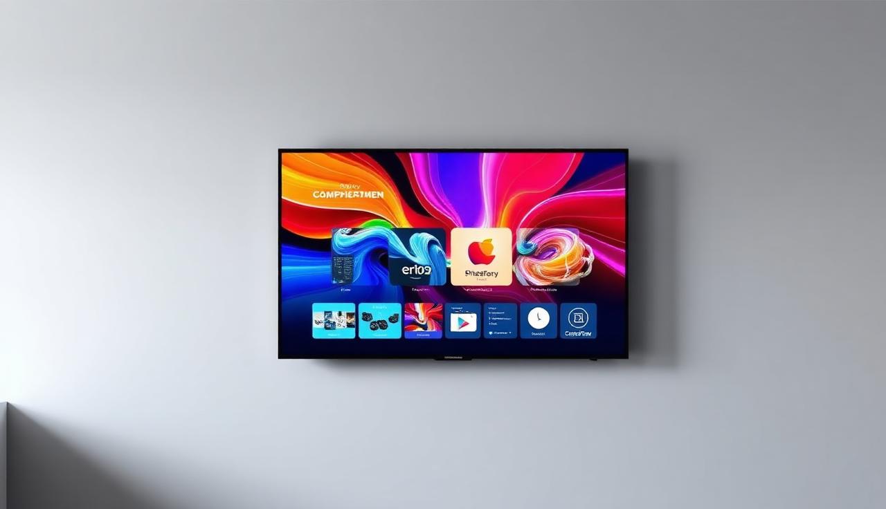 Smart TV exibindo sinalização digital em ambiente comercial — ilustração para o artigo sobre painel de promoções para loja